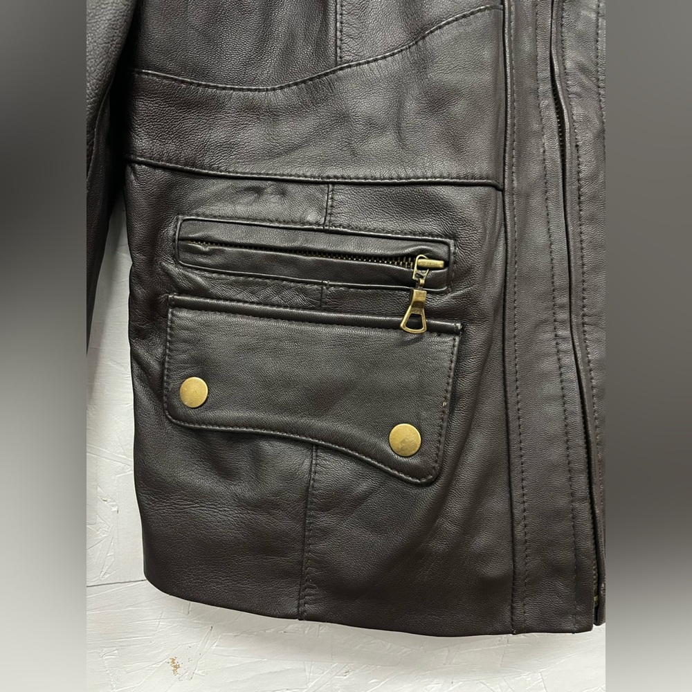 A.N.A Genuine Lambskin Dark Brown Leather Aviator Bomber Jacket, Size M - Picture 7 of 12